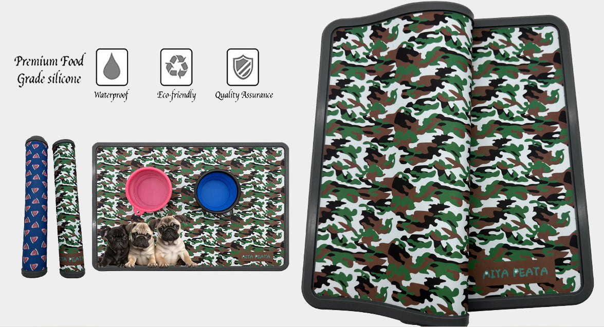 Watermelon Camo Pattern Silicone Pet Feeding Mat, Non-Slip Waterproof Puppy Food Water Placemat For Dogs And Cats