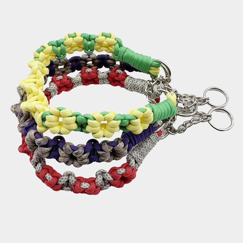 Handmade Floral Braided Paracord Dog Collar, Cute Aesthetic Woven Pet Neck Collar With Extension Chain For Small Medium Dogs