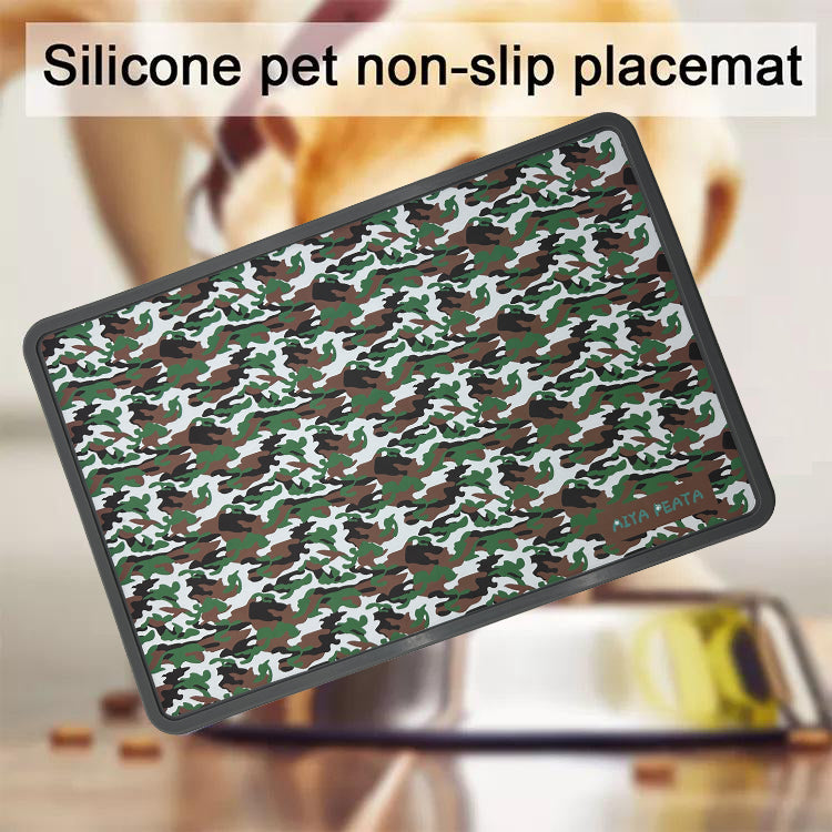 Watermelon Camo Pattern Silicone Pet Feeding Mat, Non-Slip Waterproof Puppy Food Water Placemat For Dogs And Cats